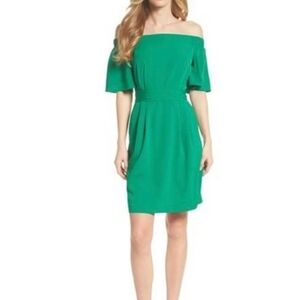 Eliza J Off-Shoulder Emerald Green Mini Dress